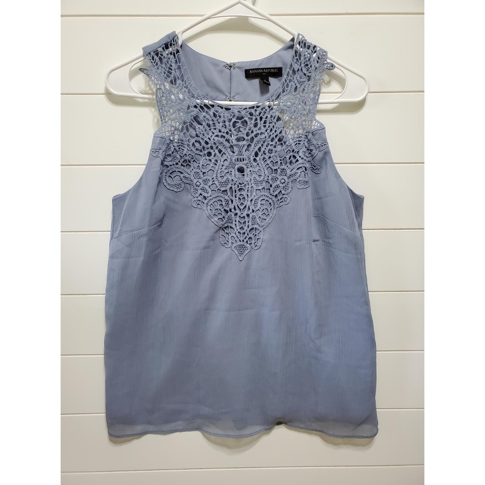 Banana Republic womens size S pewter crochet chiffon tank top office casual